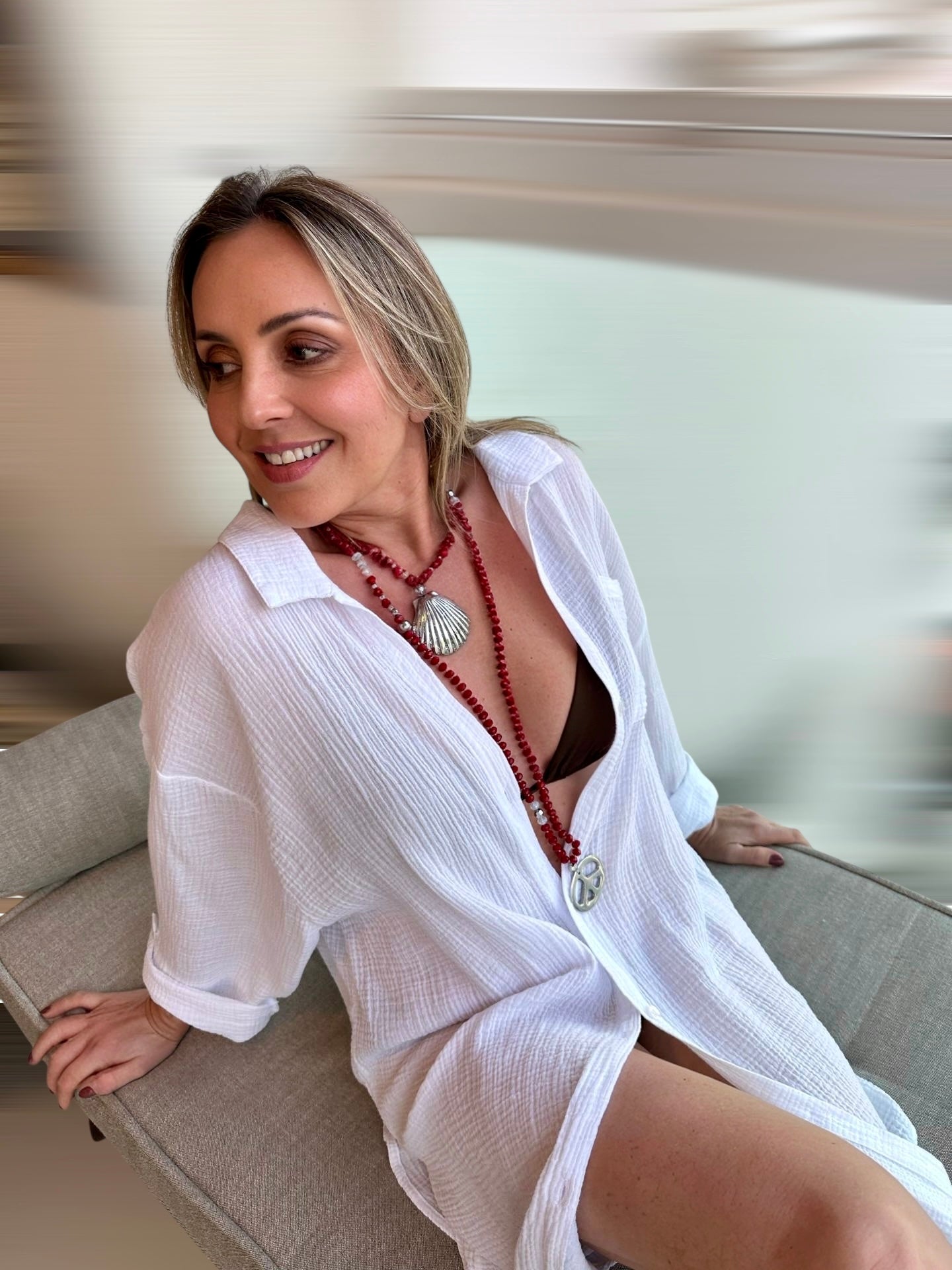 Colar Paz Vermelho Longo